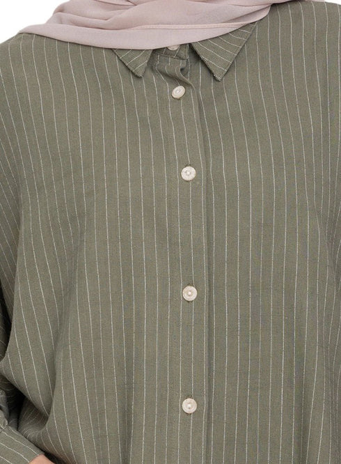 Olive Striped Linen Shirt - Khotwh