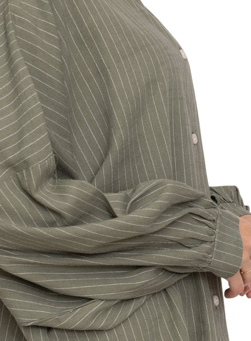 Olive Striped Linen Shirt - Khotwh