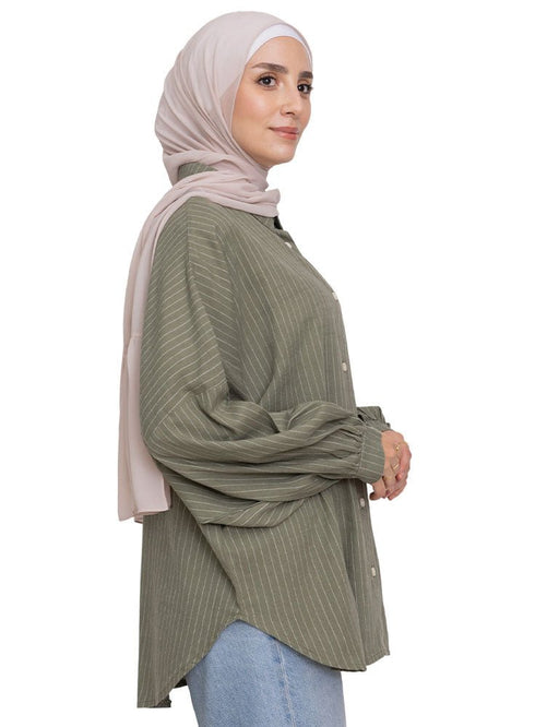 Olive Striped Linen Shirt - Khotwh