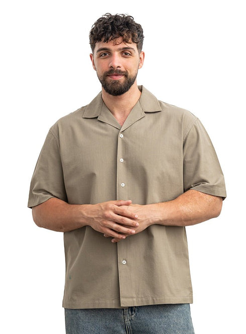 Olive Tennis Collar Linen Shirt - Khotwh