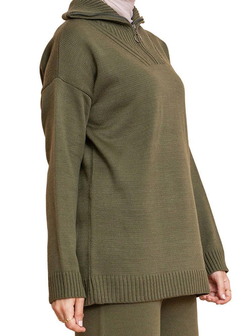 Olive Zipper knitted Suit - Khotwh