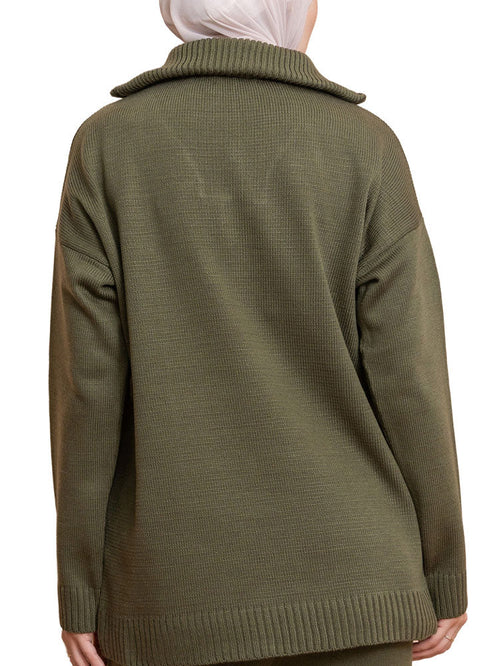 Olive Zipper knitted Suit - Khotwh