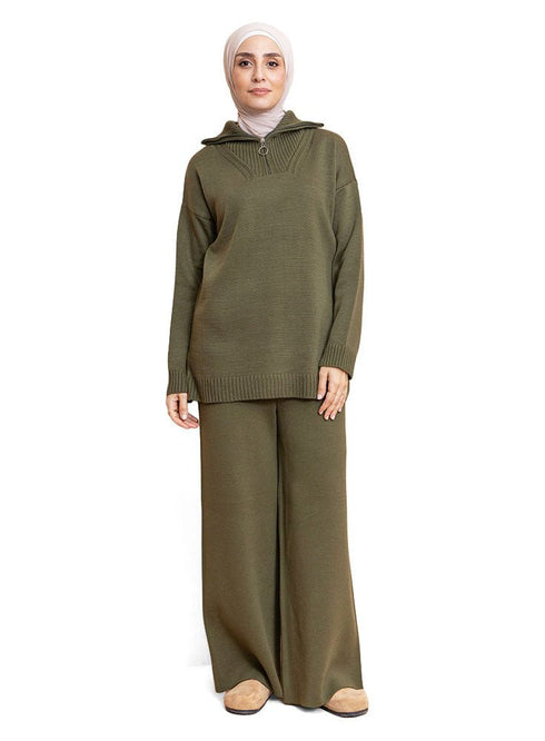 Olive Zipper knitted Suit - Khotwh