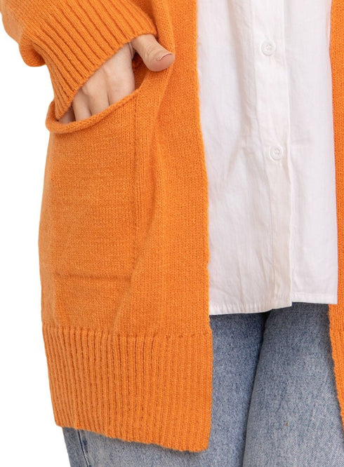 Orange Basic Pocket Cardigan - Khotwh