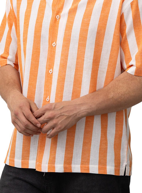 Orange - Design 6 Striped Tennis Collar Shirt - Khotwh