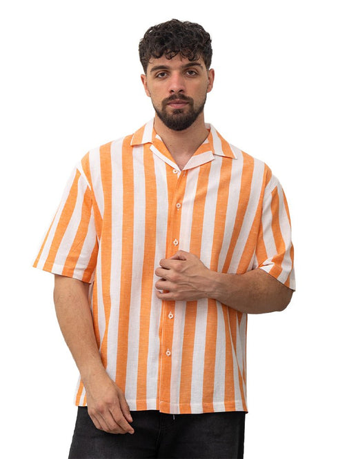 Orange - Design 6 Striped Tennis Collar Shirt - Khotwh