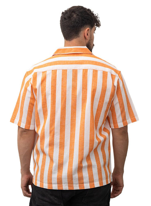 Orange - Design 6 Striped Tennis Collar Shirt - Khotwh