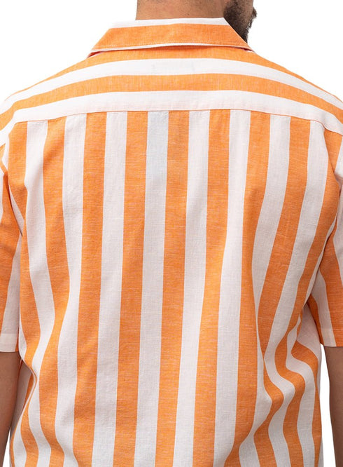 Orange - Design 6 Striped Tennis Collar Shirt - Khotwh
