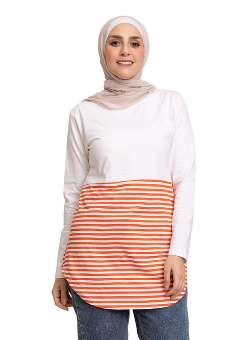 Orange Half Striped Long - Sleeve - Khotwh