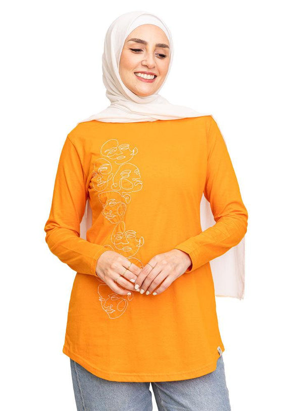 Orange Peel Printed Long - Sleeve Faces - Khotwh