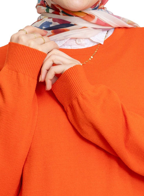 Orange Round Knit Pullover - Khotwh