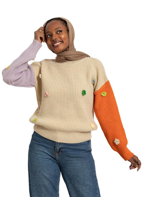 Orange*Lilac Flower Pullover - Khotwh