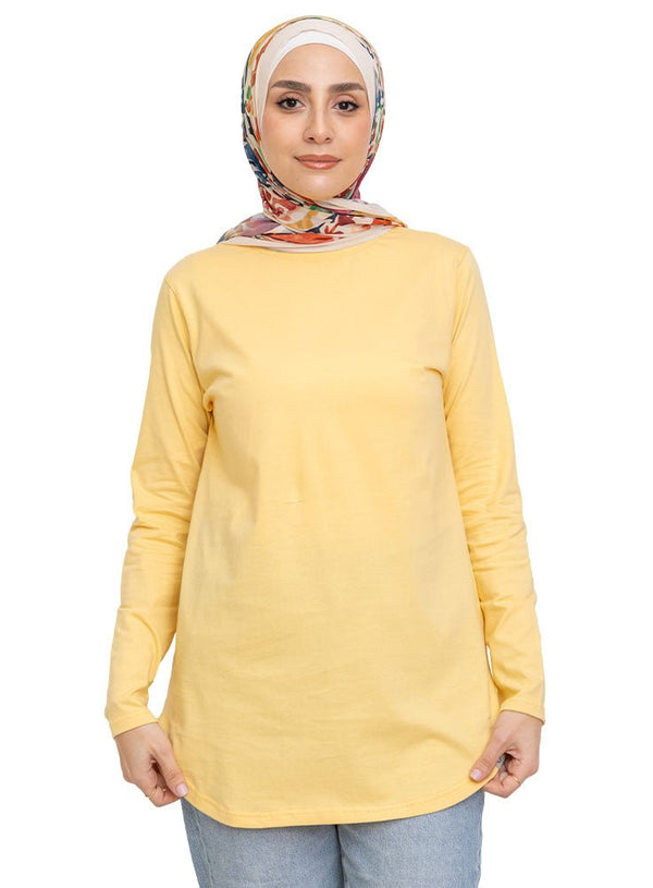 Pastel Yellow Curved Long - Sleeve - Khotwh
