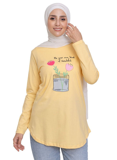 Pastel Yellow - Design 26 Printed Long - Sleeve - Khotwh