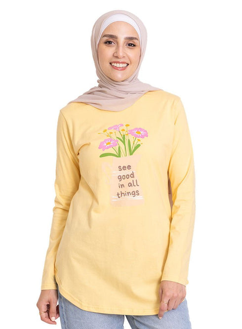 Pastel Yellow - Design 29 Printed Long - Sleeve - Khotwh