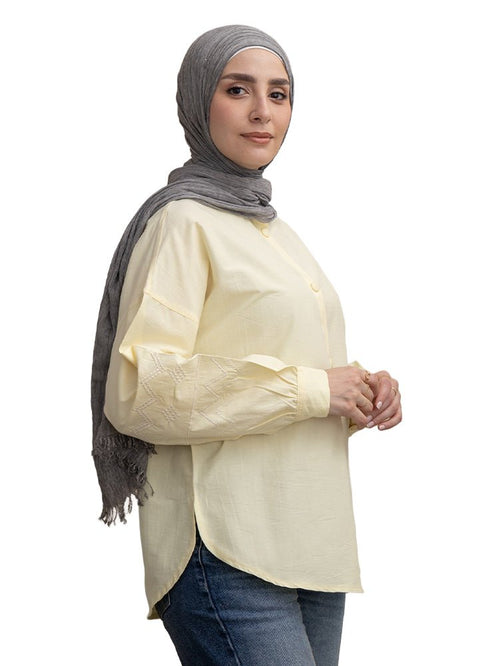 Pastel Yellow Embroidered Poplin Shirt - Khotwh