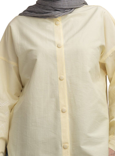 Pastel Yellow Embroidered Poplin Shirt - Khotwh