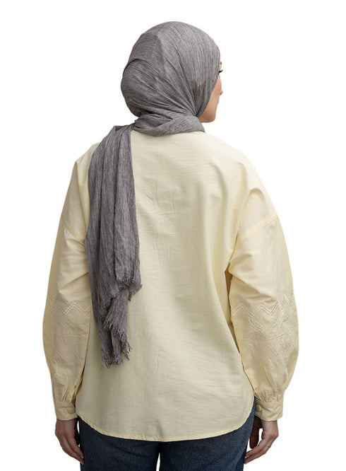 Pastel Yellow Embroidered Poplin Shirt - Khotwh