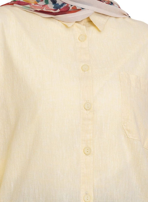 Pastel Yellow Pocket Over Size Linen Shirt - Khotwh