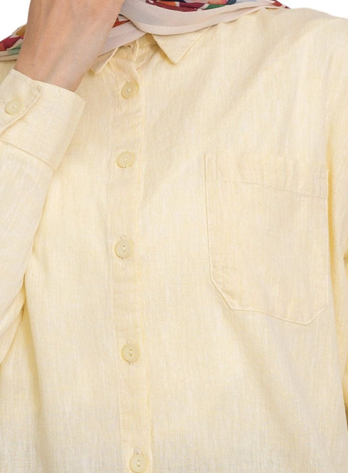 Pastel Yellow Pocket Over Size Linen Shirt - Khotwh