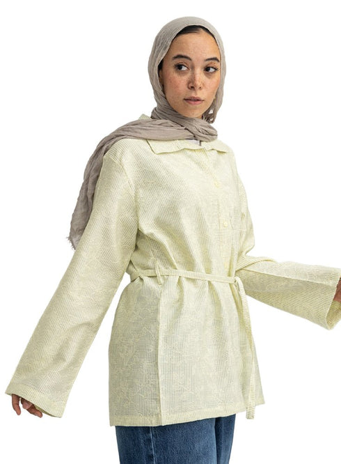 Pastel Yellow RD- Jacquard Embroidered Shirt - Khotwh