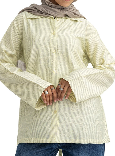 Pastel Yellow RD- Jacquard Embroidered Shirt - Khotwh