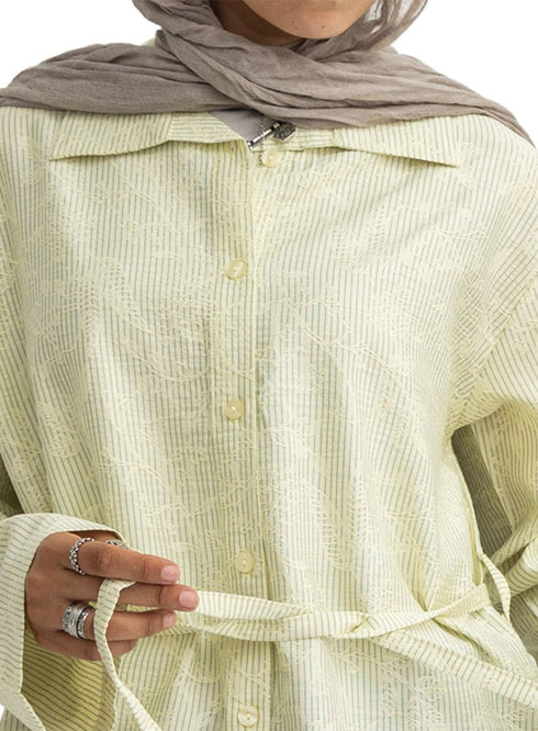 Pastel Yellow RD- Jacquard Embroidered Shirt - Khotwh