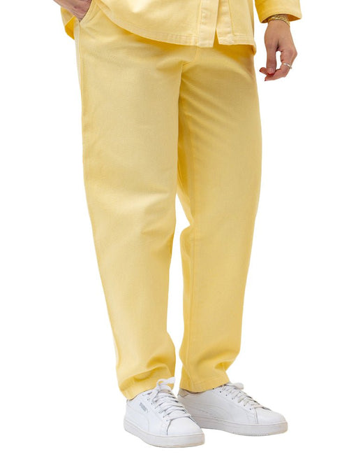 Pastel Yellow Wide Gabardine Pants - Khotwh
