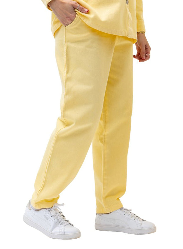 Pastel Yellow Wide Gabardine Pants - Khotwh