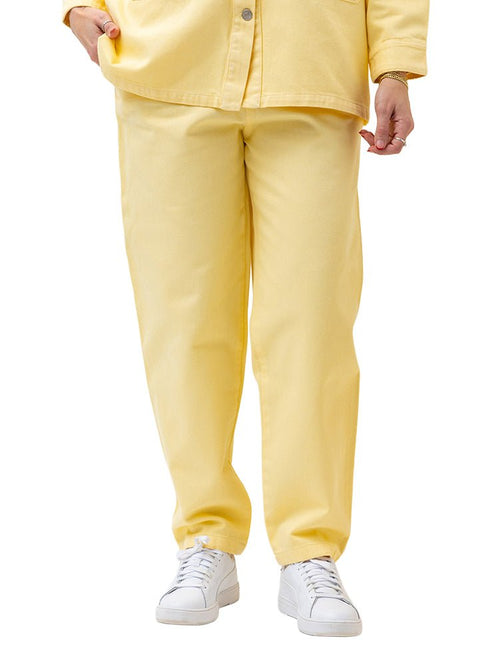 Pastel Yellow Wide Gabardine Pants - Khotwh