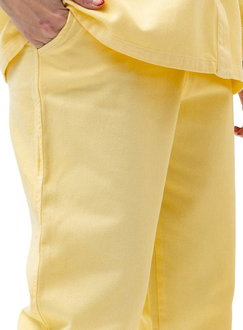 Pastel Yellow Wide Gabardine Pants - Khotwh