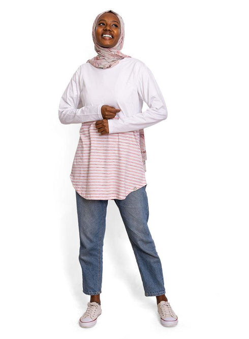 Peach Bud Half Striped Long - Sleeve - Khotwh