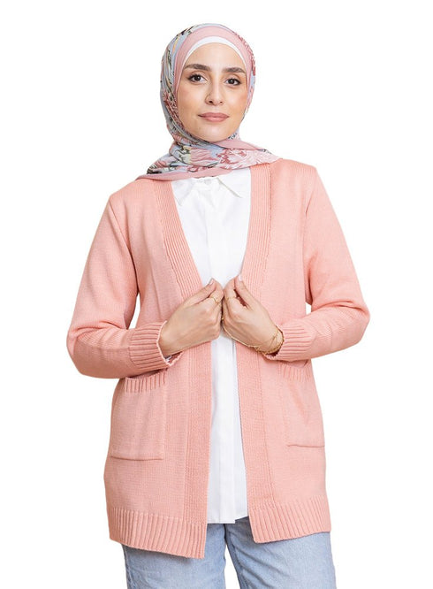 Pink Basic Pocket Cardigan - Khotwh