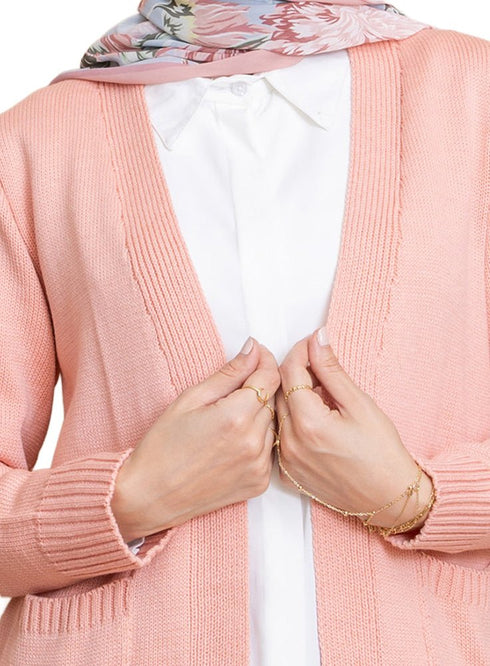 Pink Basic Pocket Cardigan - Khotwh