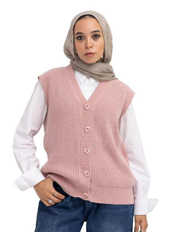 Pink Button Velvet Vest - Khotwh