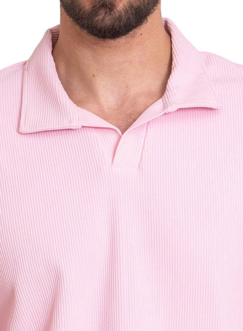 Pink - Design 2 Jacquard Polo Neck T-Shirt - Khotwh