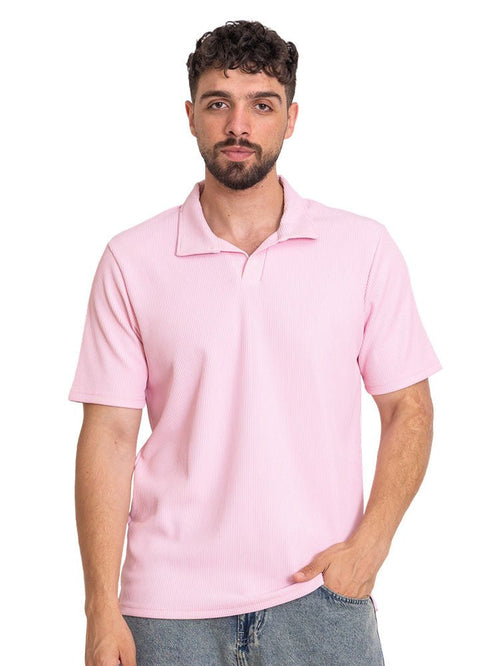 Pink - Design 2 Jacquard Polo Neck T-Shirt - Khotwh