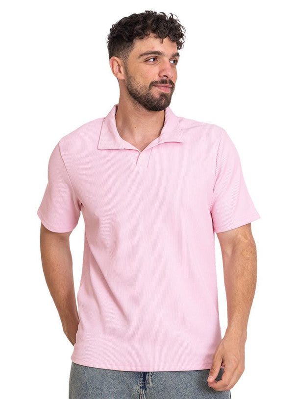 Pink - Design 2 Jacquard Polo Neck T-Shirt - Khotwh