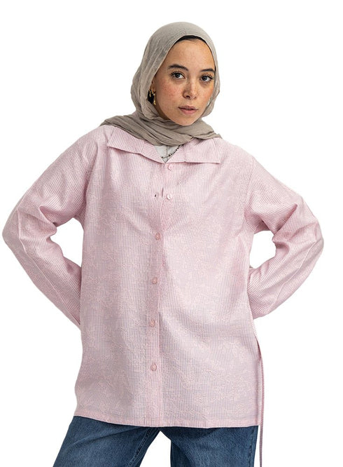 Pink RD- Jacquard Embroidered Shirt - Khotwh