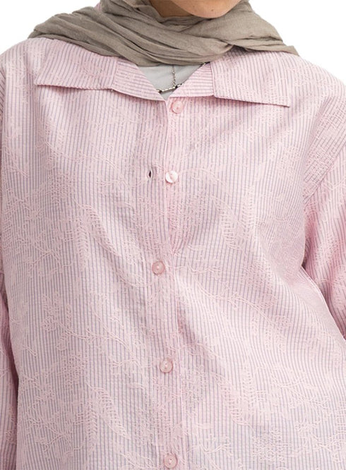 Pink RD- Jacquard Embroidered Shirt - Khotwh