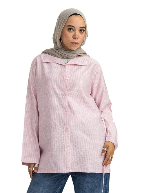 Pink RD- Jacquard Embroidered Shirt - Khotwh