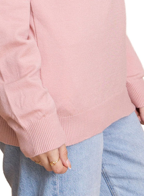 Pink Round Knit Pullover - Khotwh