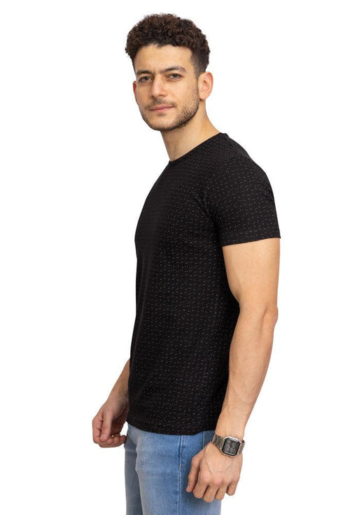 Point - Black Printed Round Pique - Khotwh