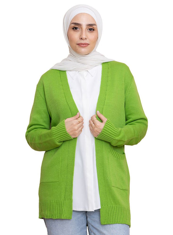 Pool Green Basic Pocket Cardigan - Khotwh