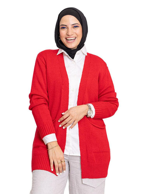 Racing Red Basic Pocket Cardigan - Khotwh