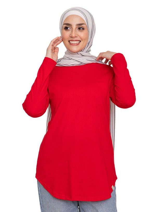 Racing Red Curved Long - Sleeve - Khotwh