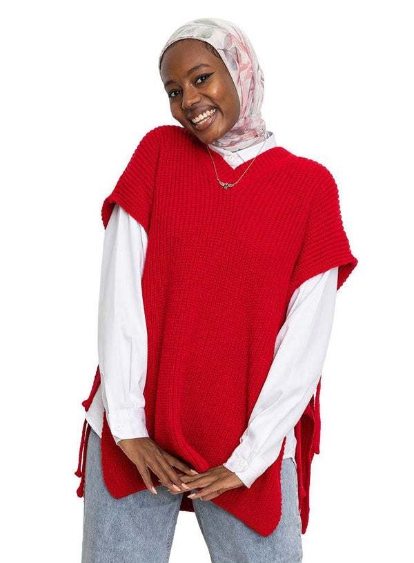 Racing Red Cut Belt Pullover - Khotwh