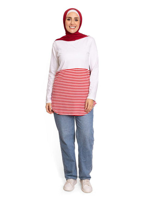 Racing Red Half Striped Long - Sleeve - Khotwh