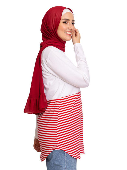Racing Red Half Striped Long - Sleeve - Khotwh