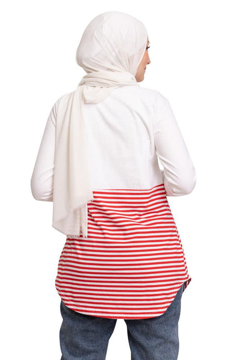 Racing Red Half Striped Long - Sleeve - Khotwh